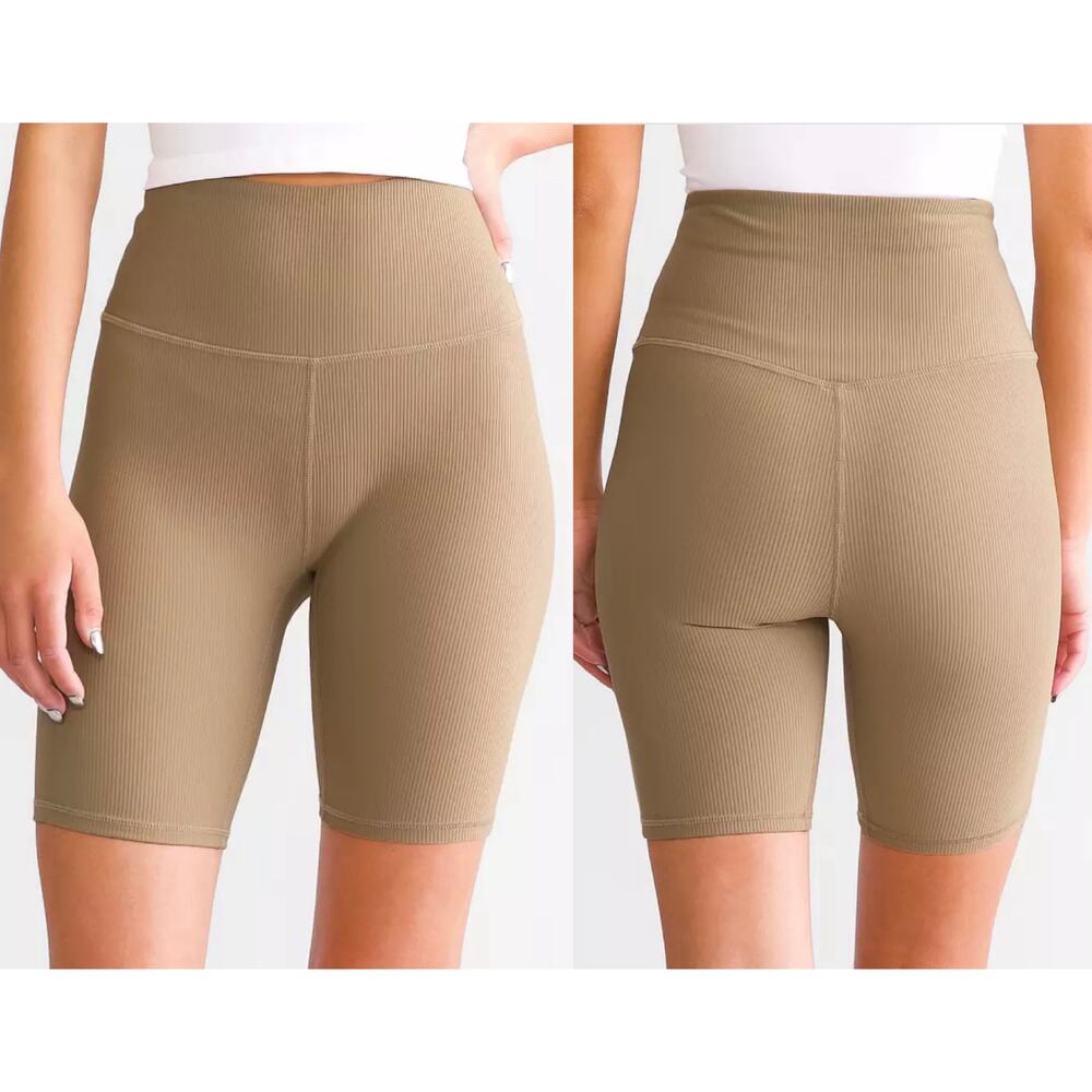 Varley Let’s Move Ribbed Biker Short in Taupe Stone Size Medium